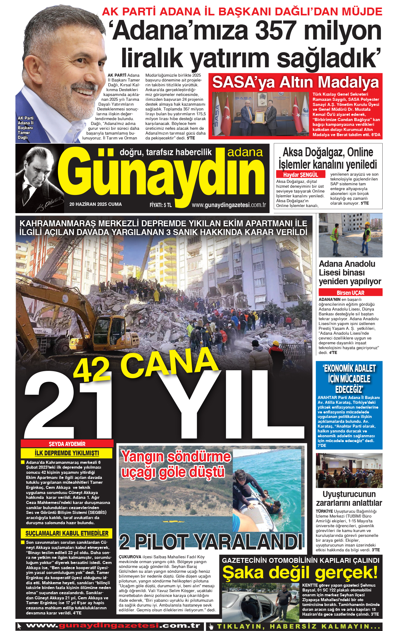 20 HAZİRAN 2025 GÜNAYDIN ADANA GAZETESİ