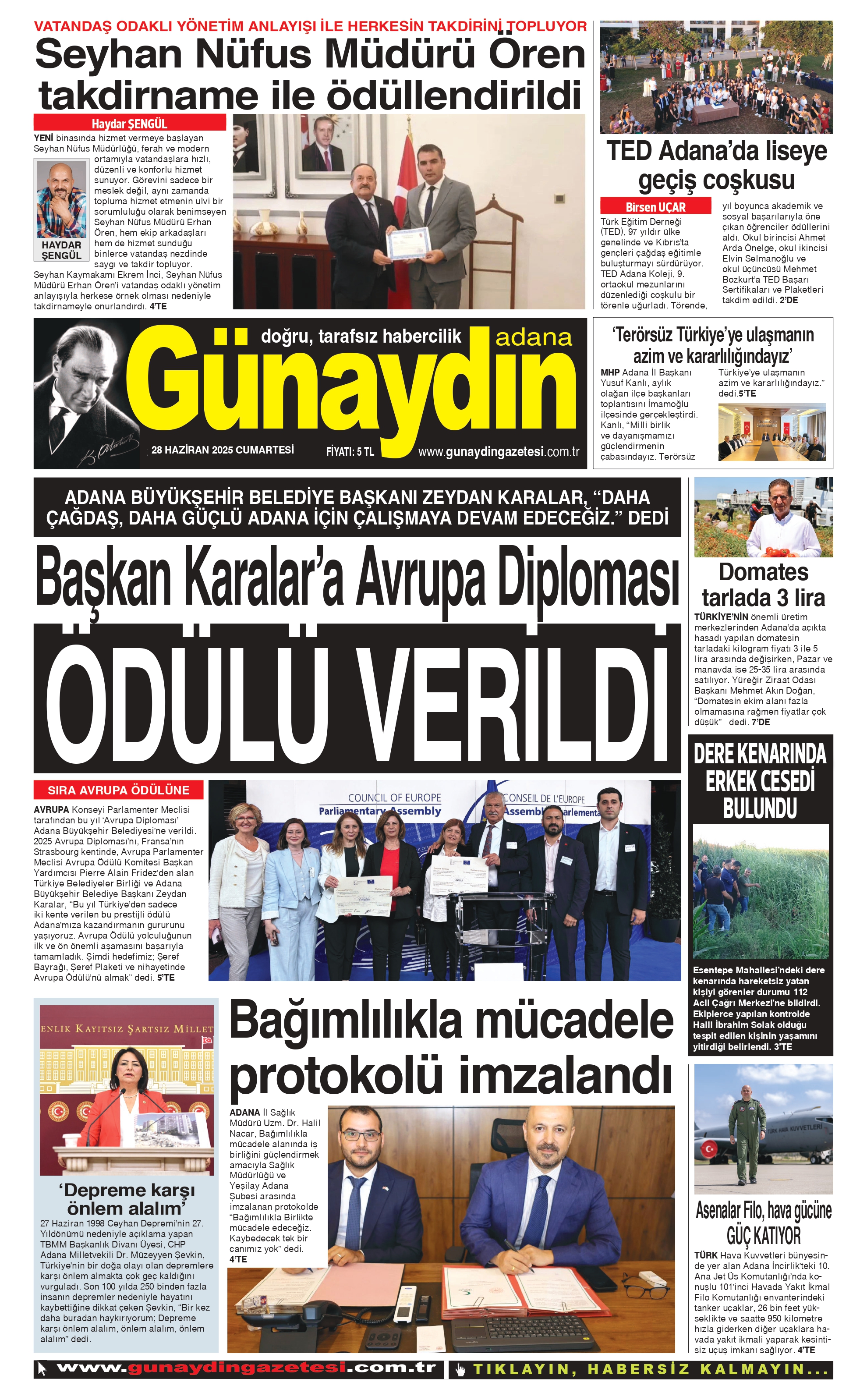 28 HAZİRAN 2025 GÜNAYDIN ADANA GAZETESİ