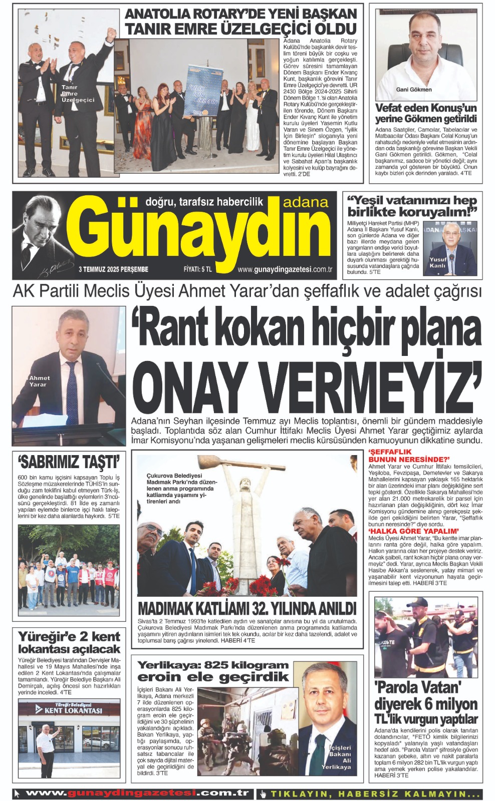 03 TEMMUZ 2025 GÜNAYDIN ADANA GAZETESİ