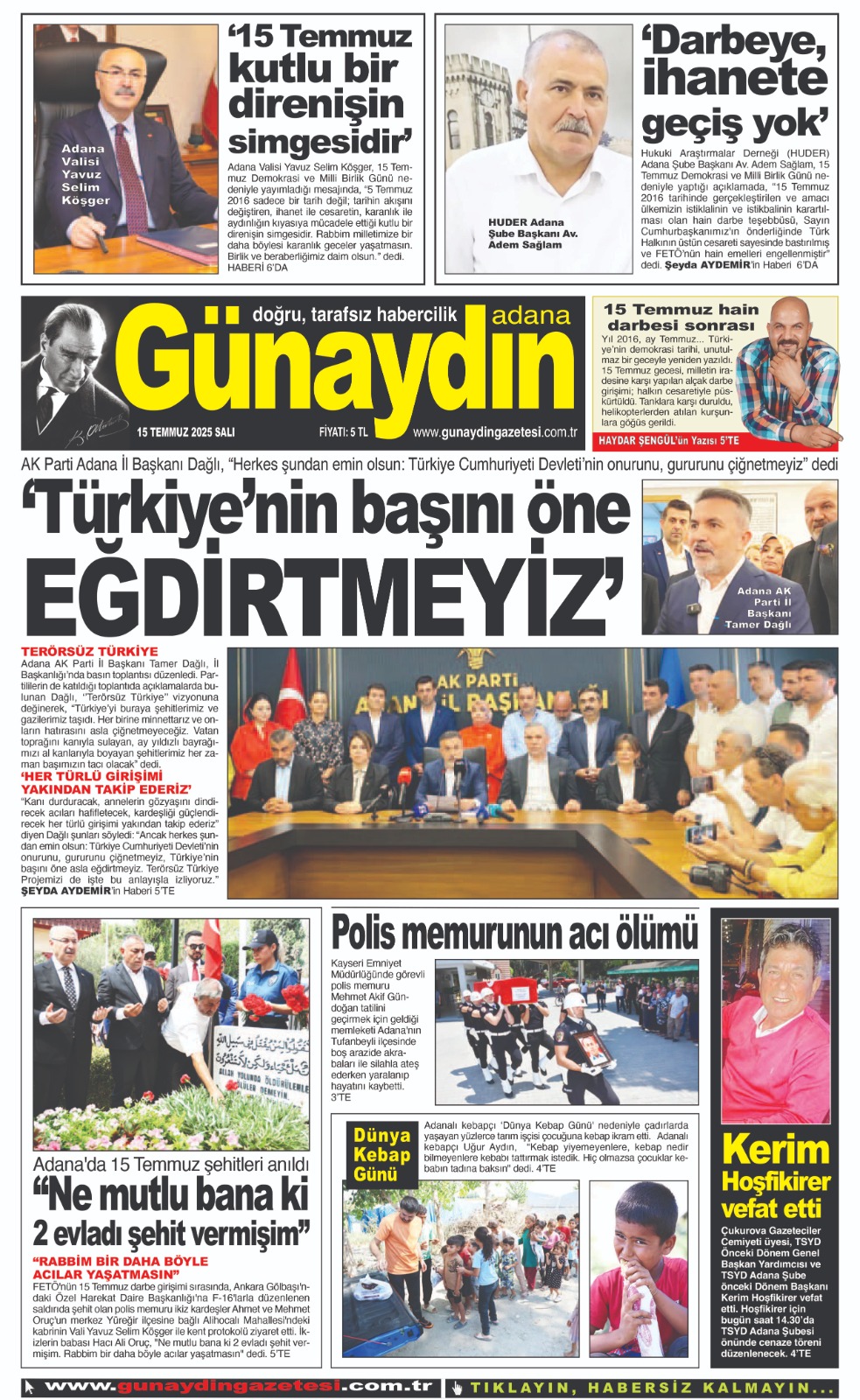 15 TEMMUZ 2025 GÜNAYDIN ADANA GAZETESİ