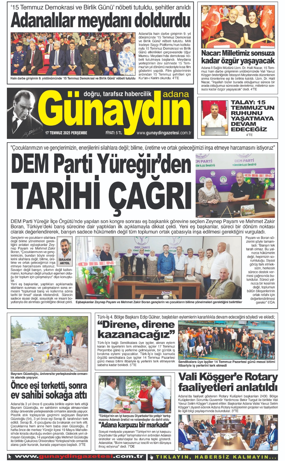 17 TEMMUZ 2025 GÜNAYDIN ADANA GAZETESİ