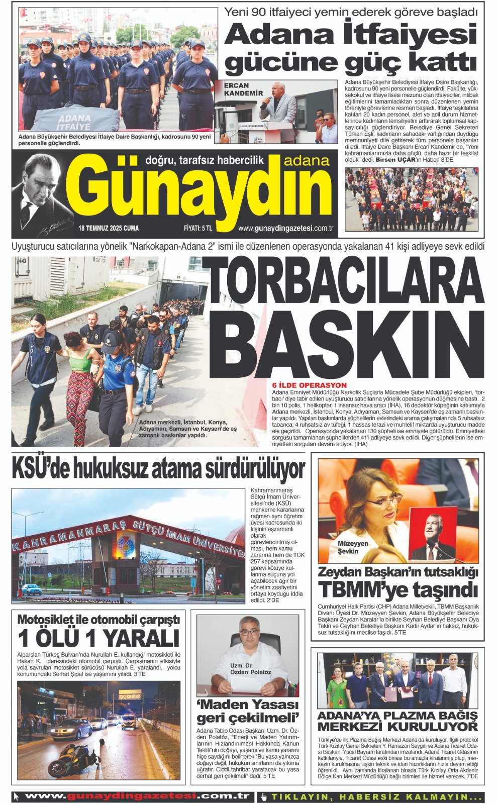 18 TEMMUZ 2025 GÜNAYDIN ADANA GAZETESİ