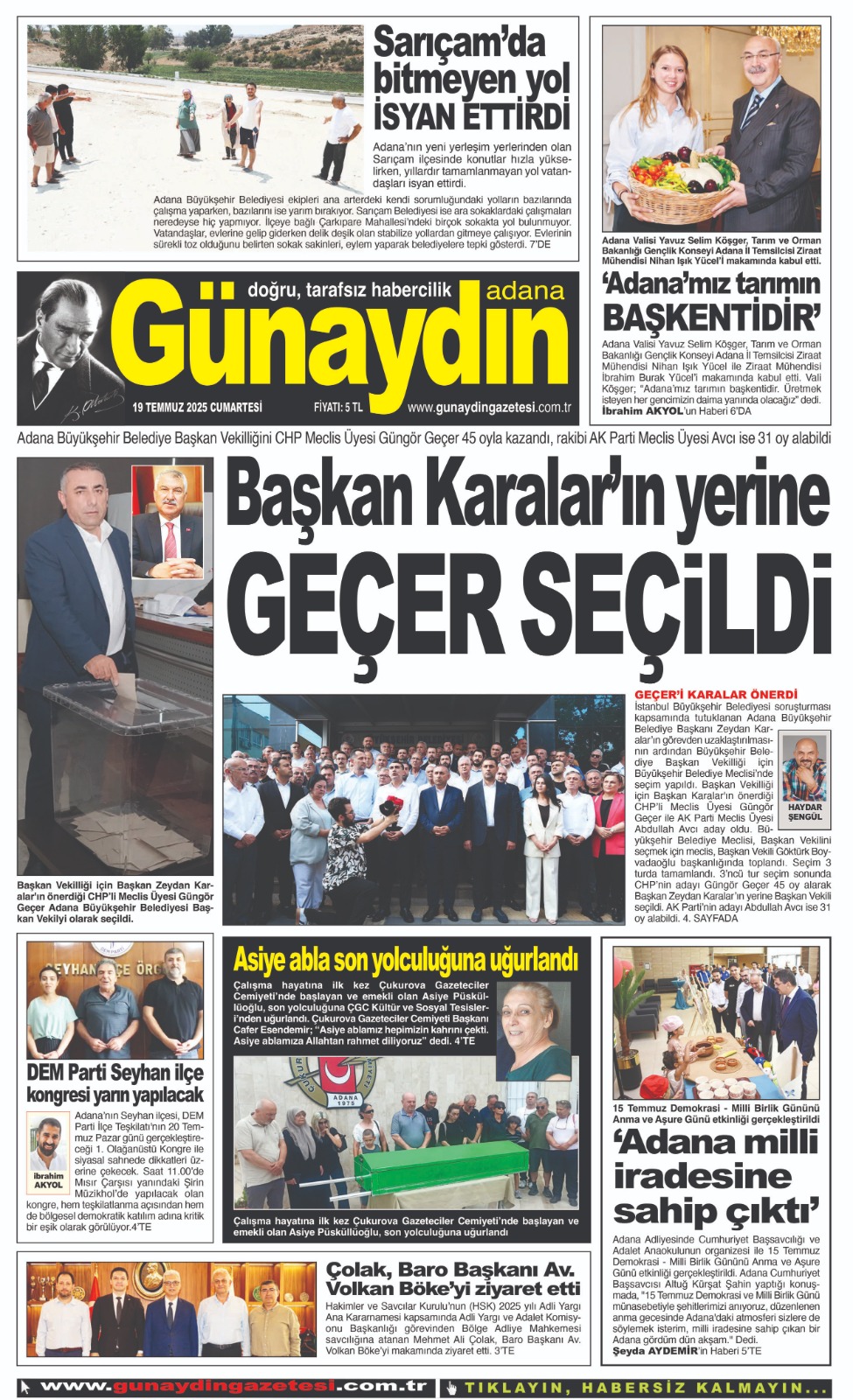 19 TEMMUZ 2025 GÜNAYDIN ADANA GAZETESİ