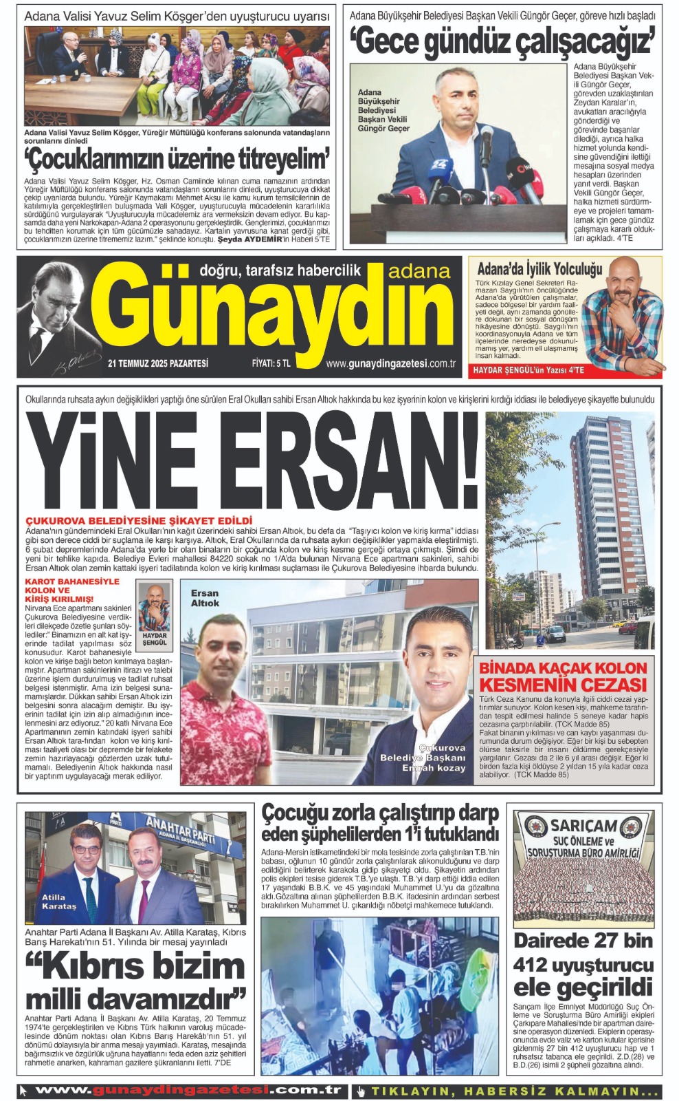 21 TEMMUZ 2025 GÜNAYDIN ADANA GAZETESİ