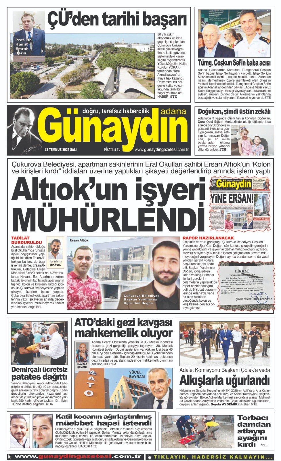 22 TEMMUZ 2025 GÜNAYDIN ADANA GAZETESİ