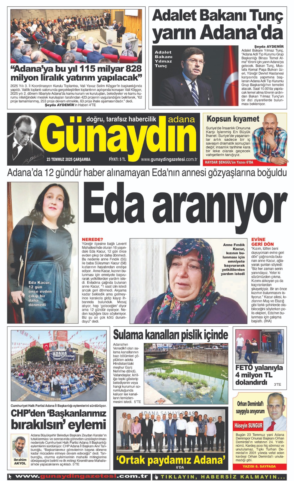 23 TEMMUZ 2025 GÜNAYDIN ADANA GAZETESİ