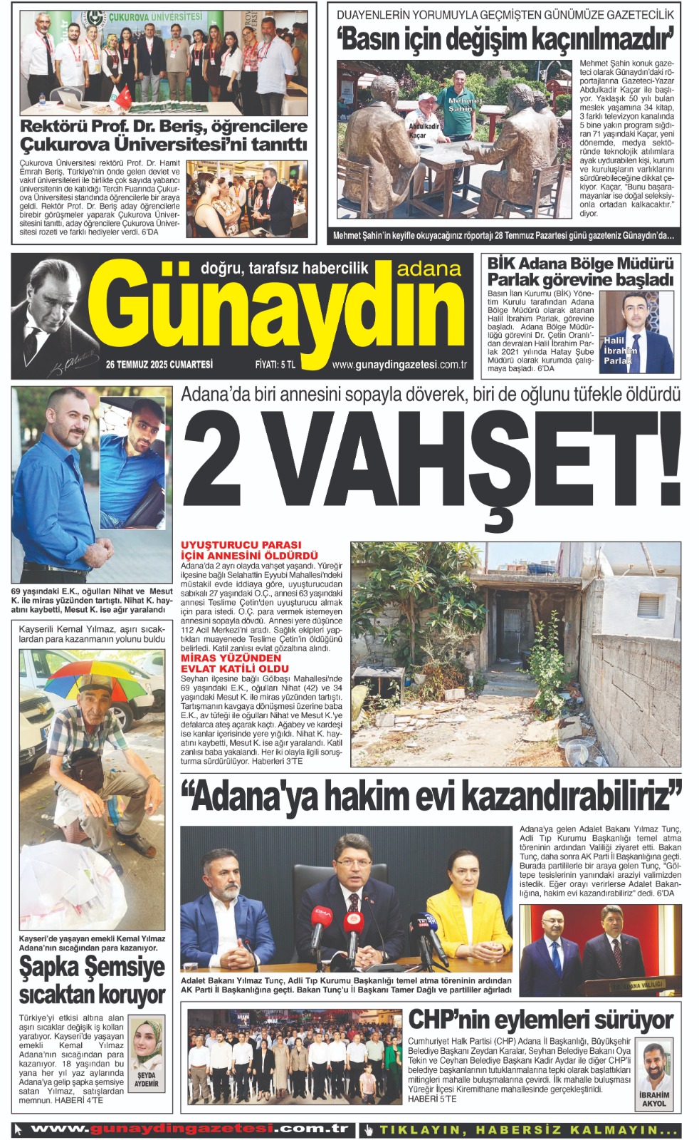 26 TEMMUZ 2025 GÜNAYDIN ADANA GAZETESİ