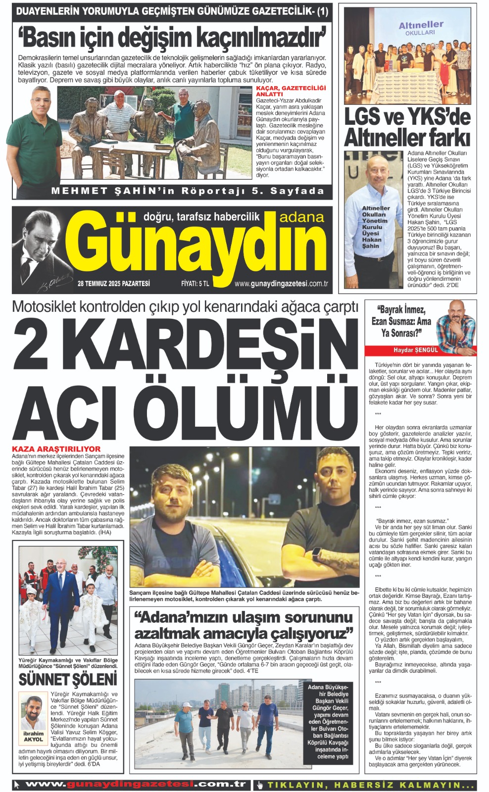 28 TEMMUZ 2025 GÜNAYDIN ADANA GAZETESİ