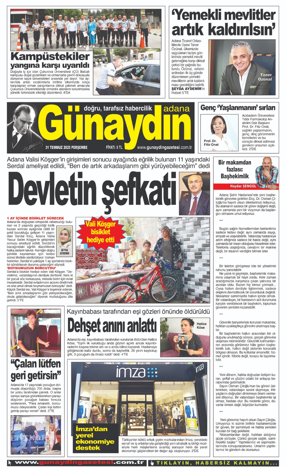 31 TEMMUZ 2025 GÜNAYDIN ADANA GAZETESİ
