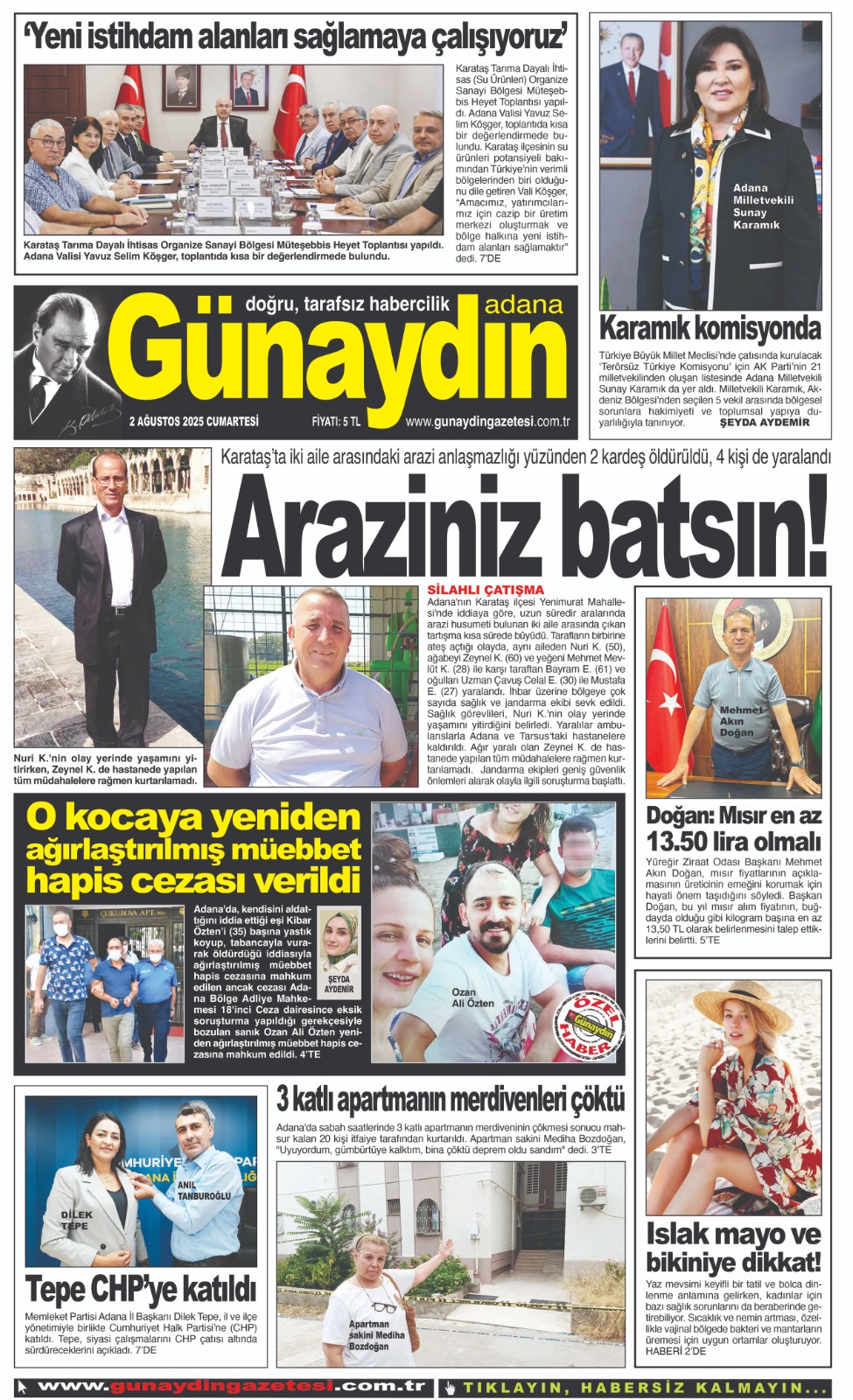 02 AĞUSTOS 2024 GÜNAYDIN ADANA GAZETESİ