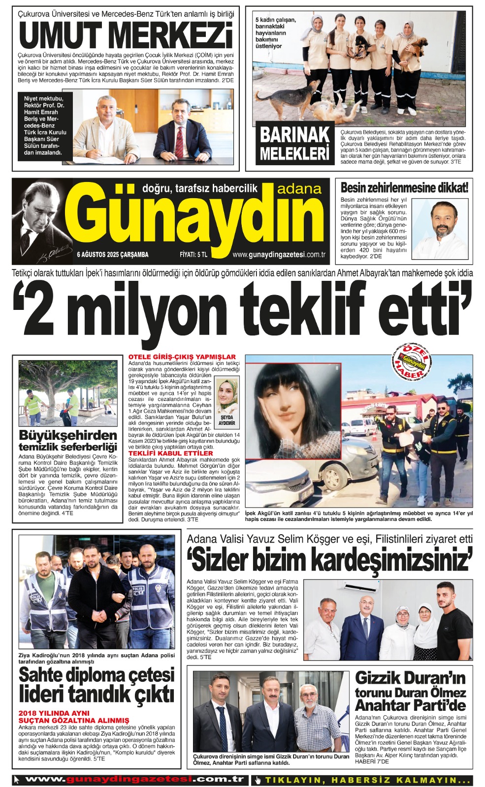 06 AĞUSTOS 2025 GÜNAYDIN ADANA GAZETESİ
