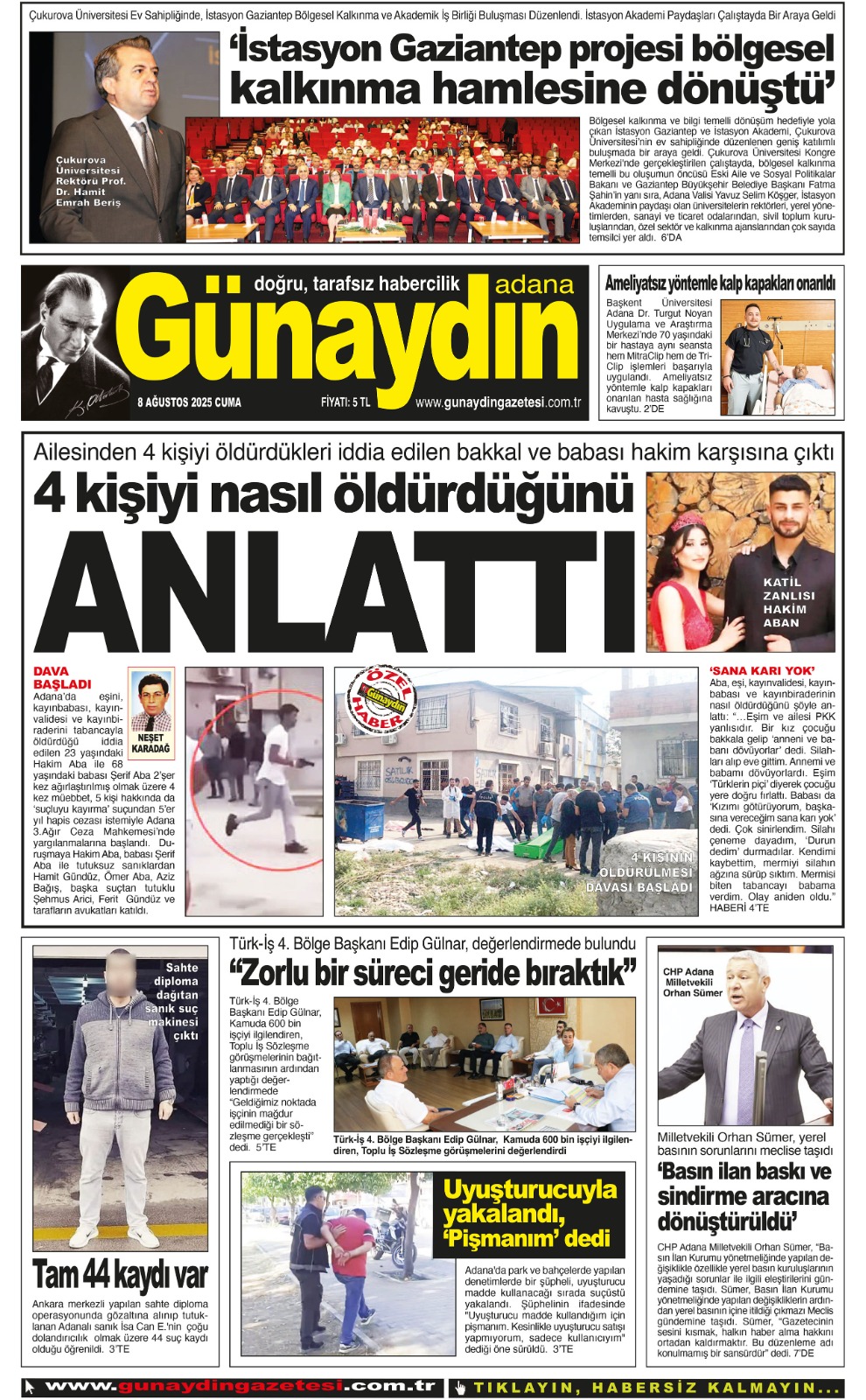 08 AĞUSTOS 2025 GÜNAYDIN ADANA GAZETESİ