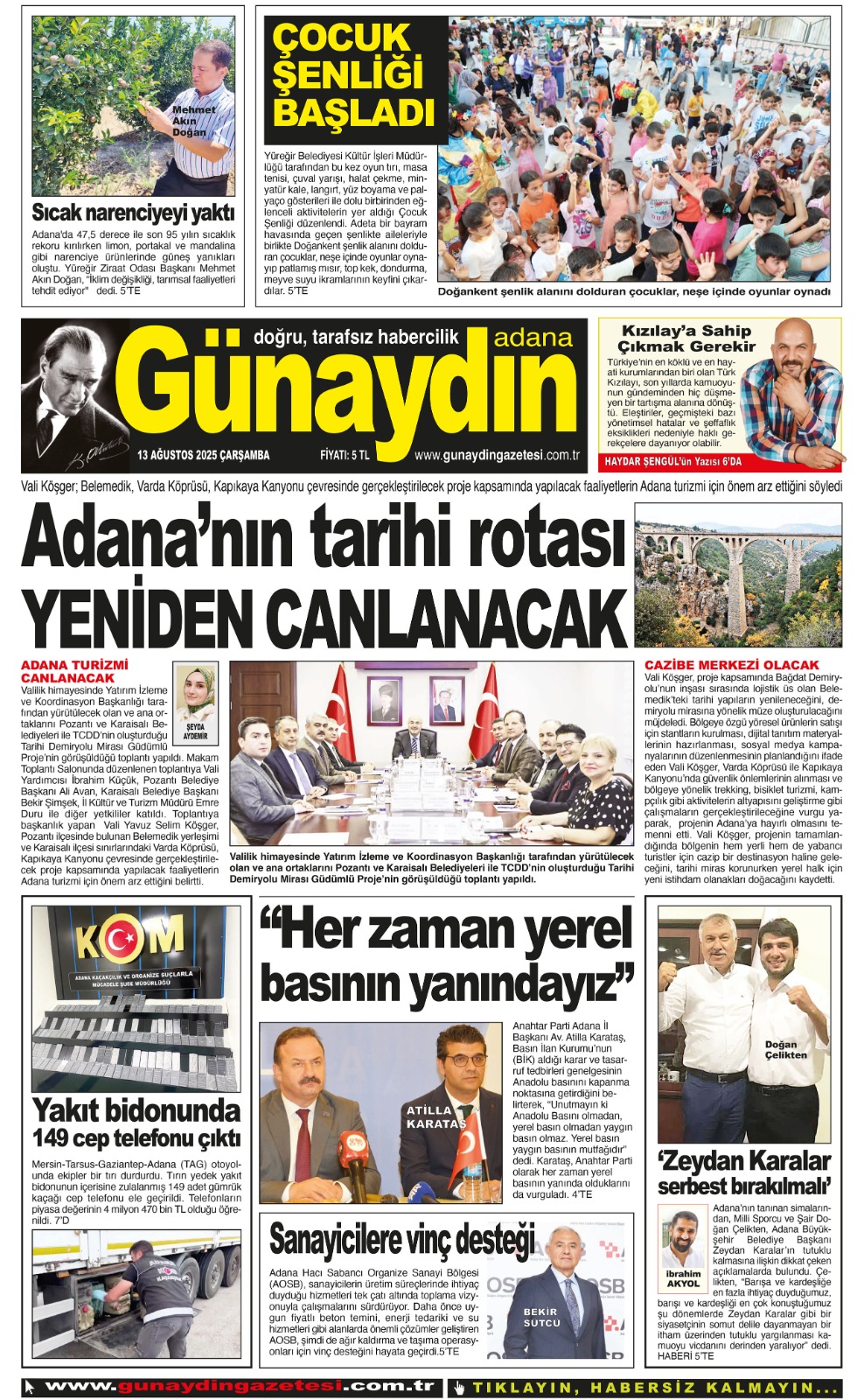 13 AĞUSTOS 2025 GÜNAYDIN ADANA GAZETESİ