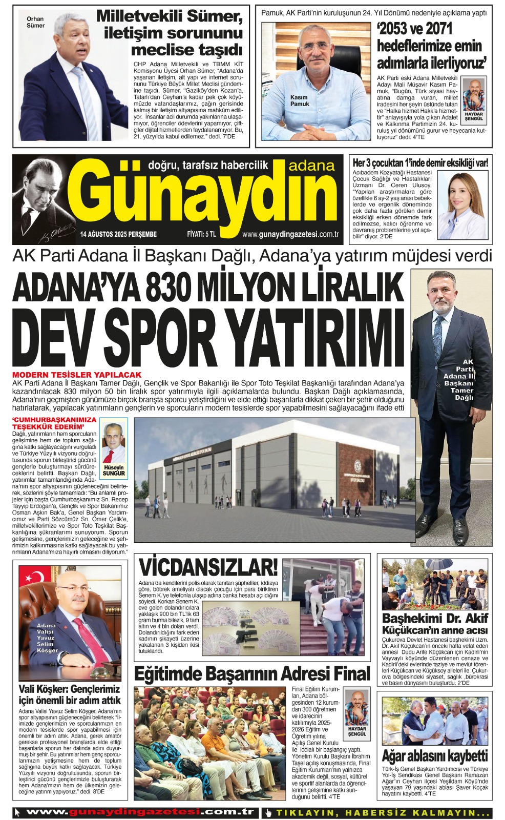 14 AĞUSTOS 2025 GÜNAYDIN ADANA GAZETESİ