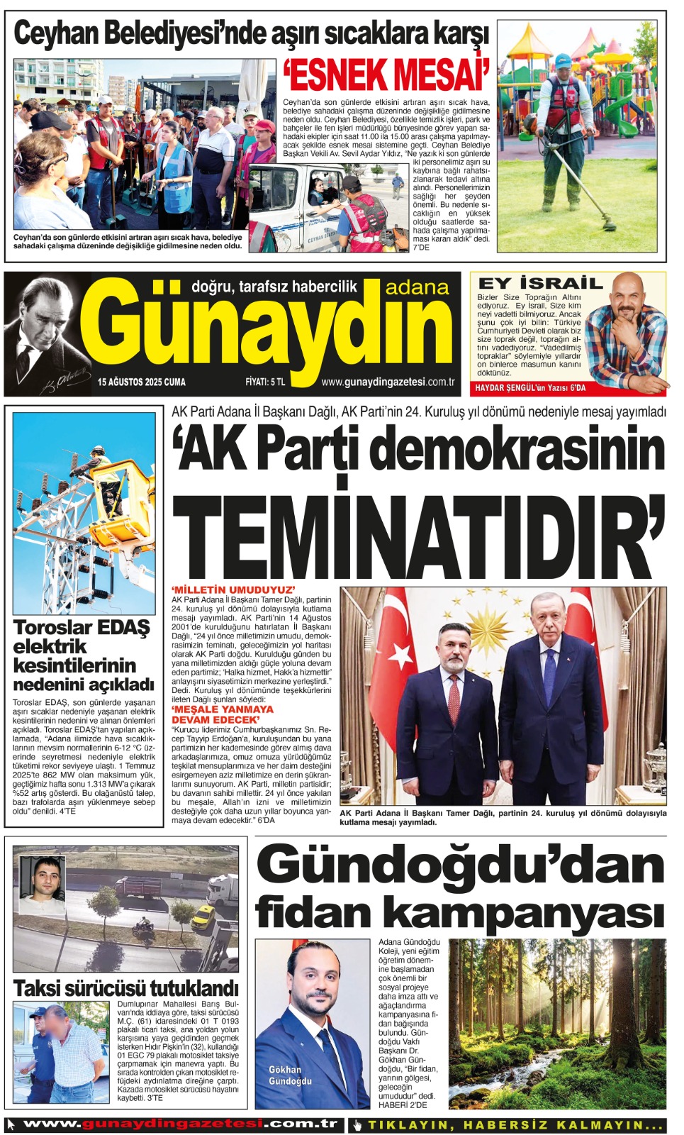 15 AĞUSTOS 2025 GÜNAYDIN ADANA GAZETESİ