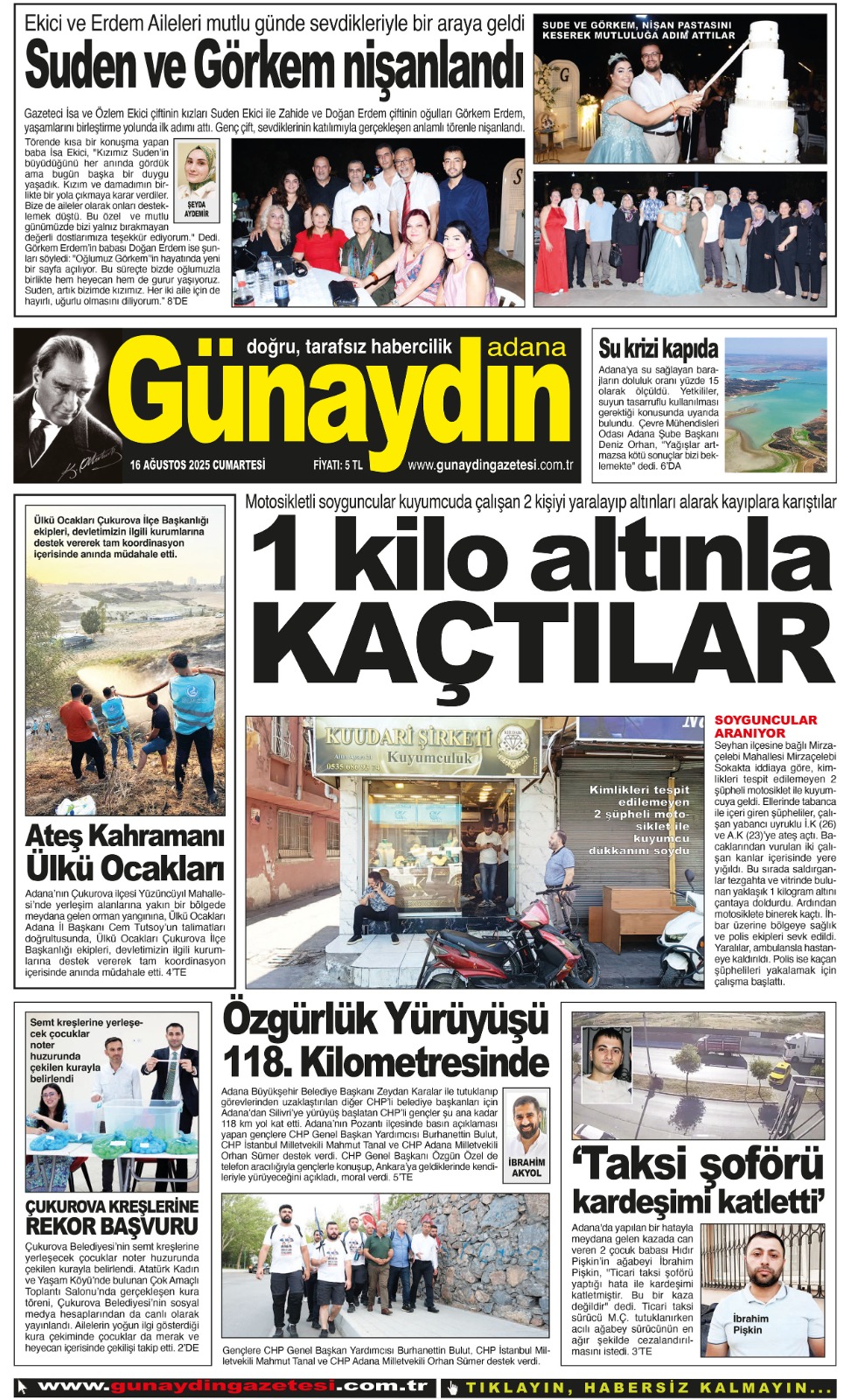 16 AĞUSTOS 2025 GÜNAYDIN ADANA GAZETESİ