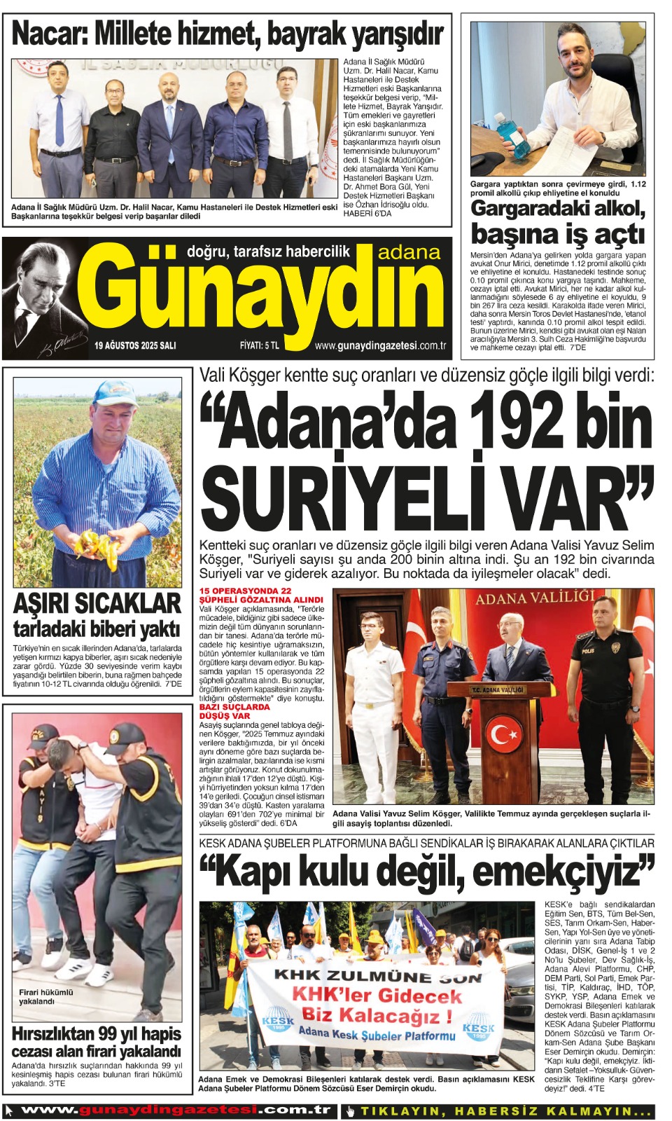 19 AĞUSTOS 2025 GÜNAYDIN ADANA GAZETESİ