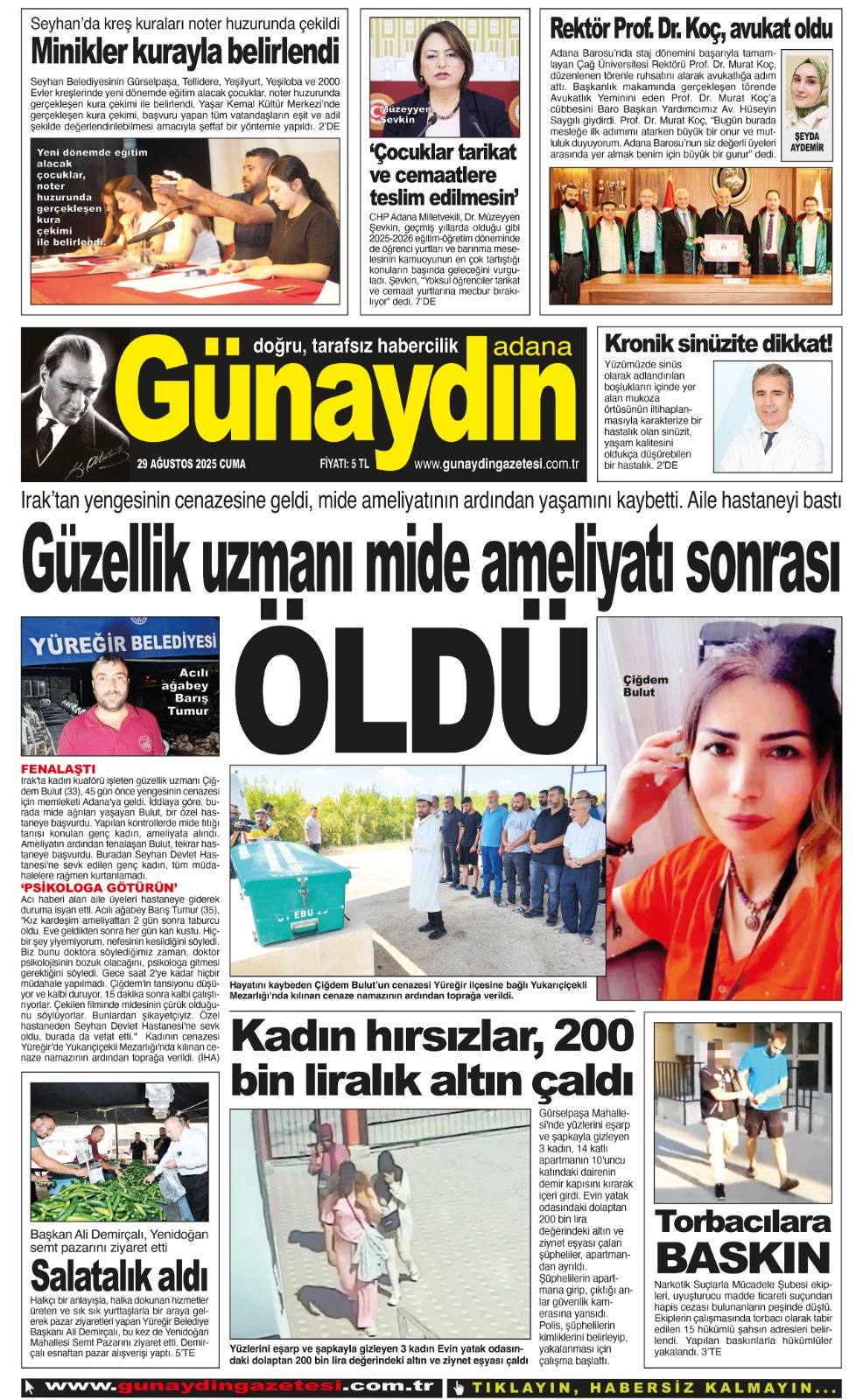 29 AĞUSTOS 2025 GÜNAYDIN ADANA GAZETESİ
