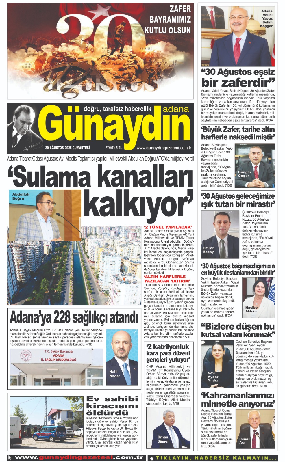 30 AĞUSTOS 2025 GÜNAYDIN ADANA GAZETESİ
