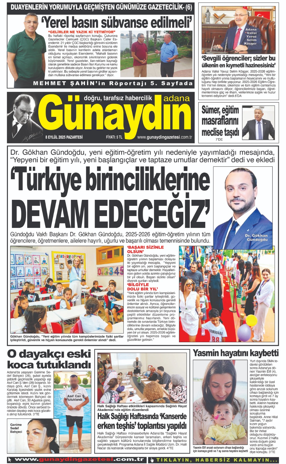 08 EYLÜL 2025 GÜNAYDIN ADANA GAZETESİ