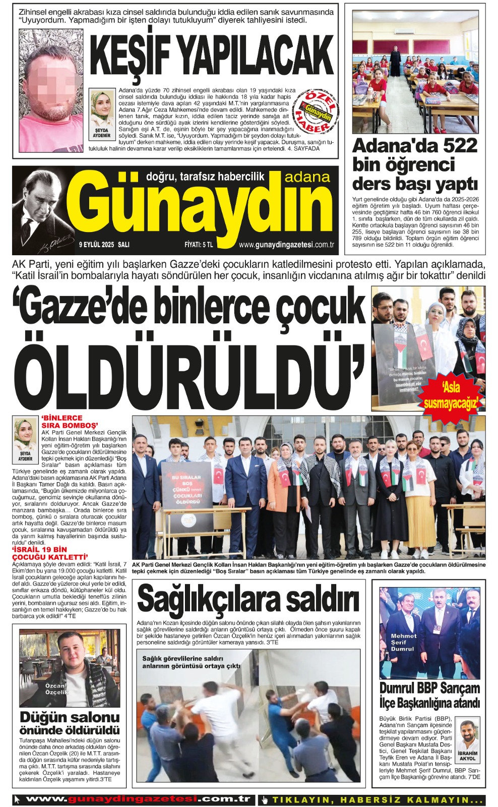 09 EYLÜL 2025 GÜNAYDIN ADANA GAZETESİ