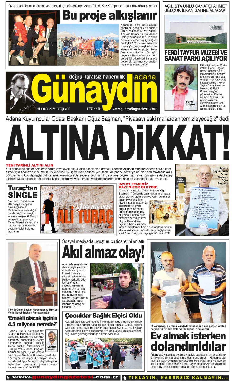 11 EYLÜL 2025 GÜNAYDIN ADANA GAZETESİ