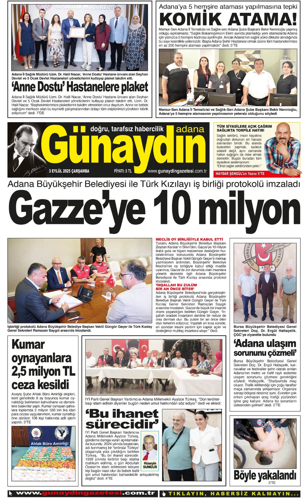 03 EYLÜL 2025 GÜNAYDIN ADANA GAZETESİ