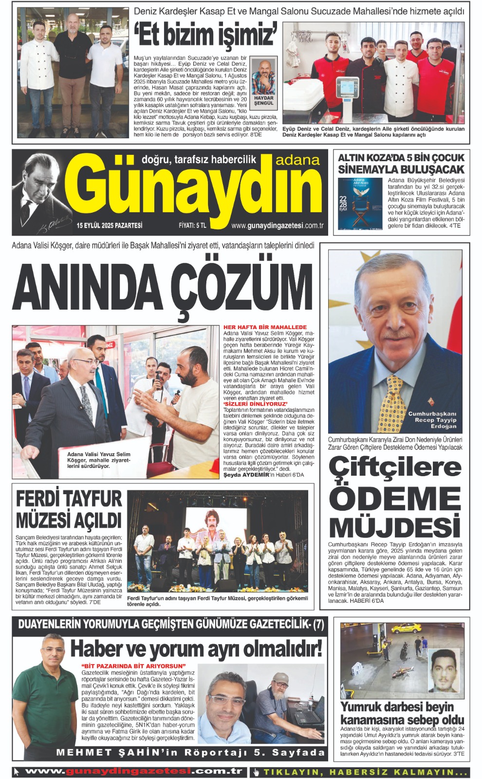 15 EYLÜL 2025 GÜNAYDIN ADANA GAZETESİ