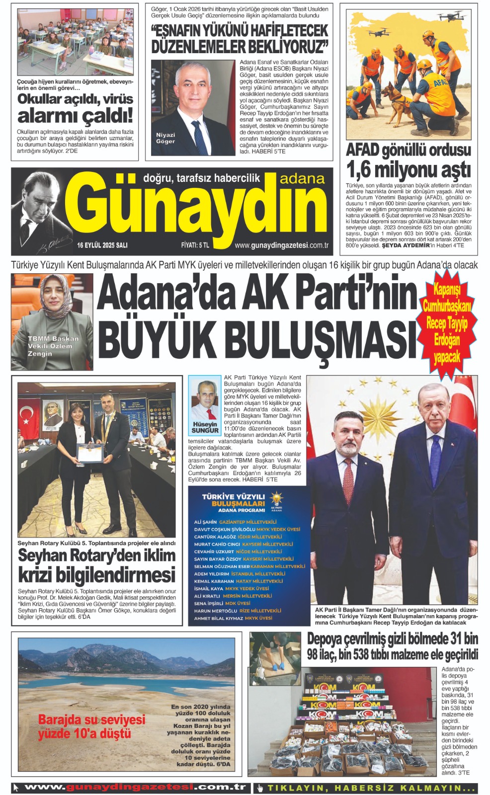 16 EYLÜL 2025 GÜNAYDIN ADANA GAZETESİ