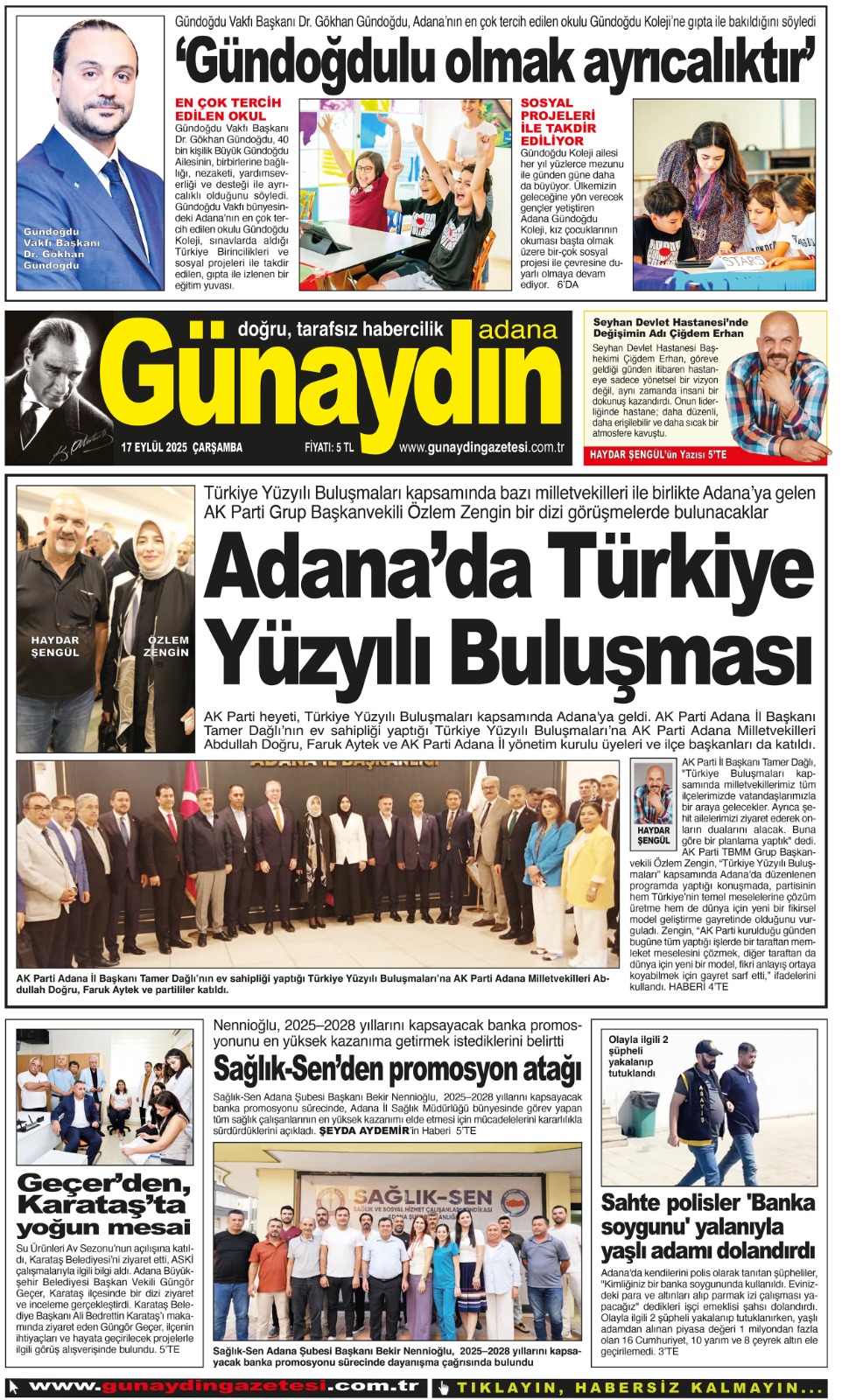 17 EYLÜL 2025 GÜNAYDIN ADANA GAZETESİ