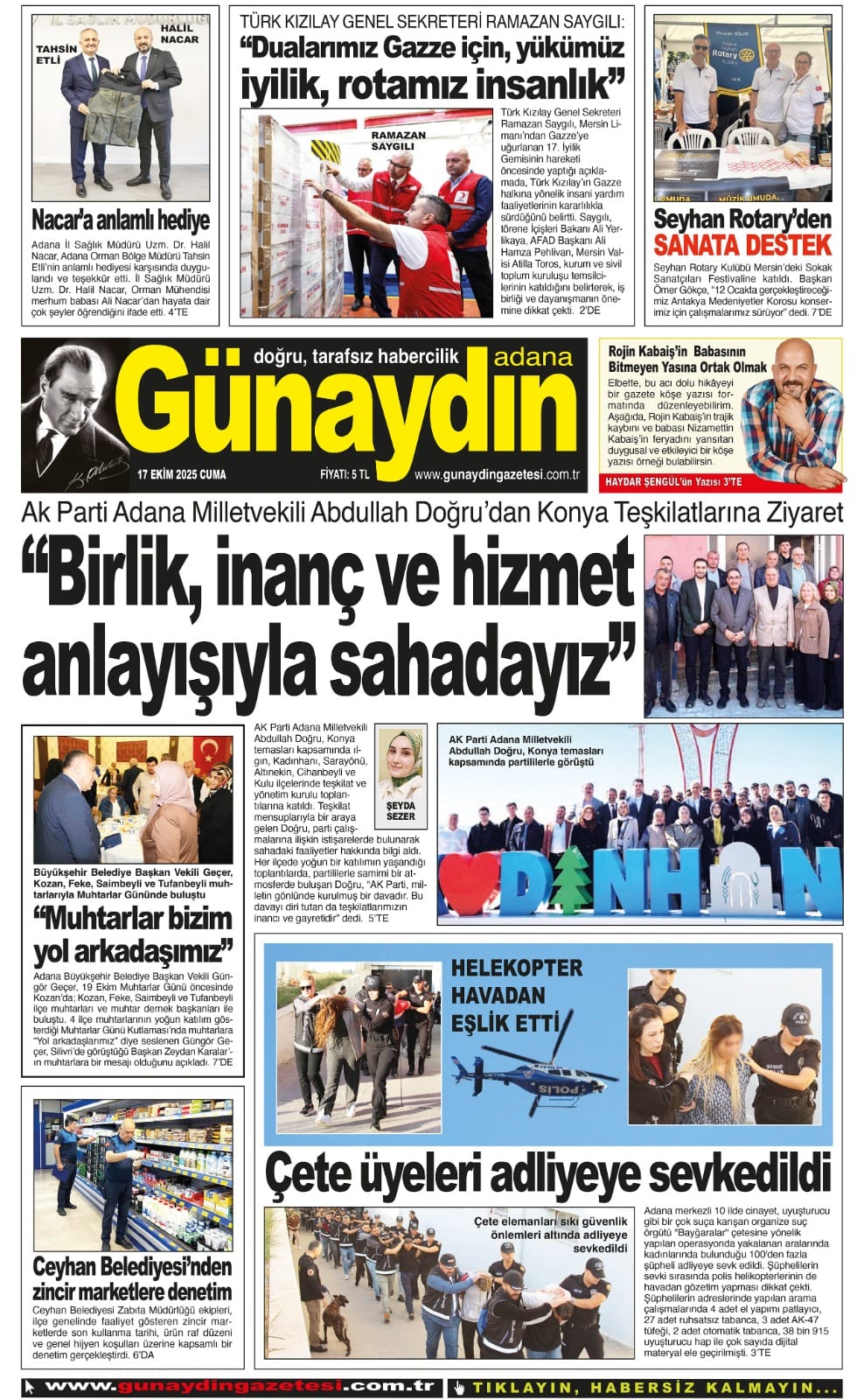 17 EKİM 2025 GÜNAYDIN ADANA GAZETESİ