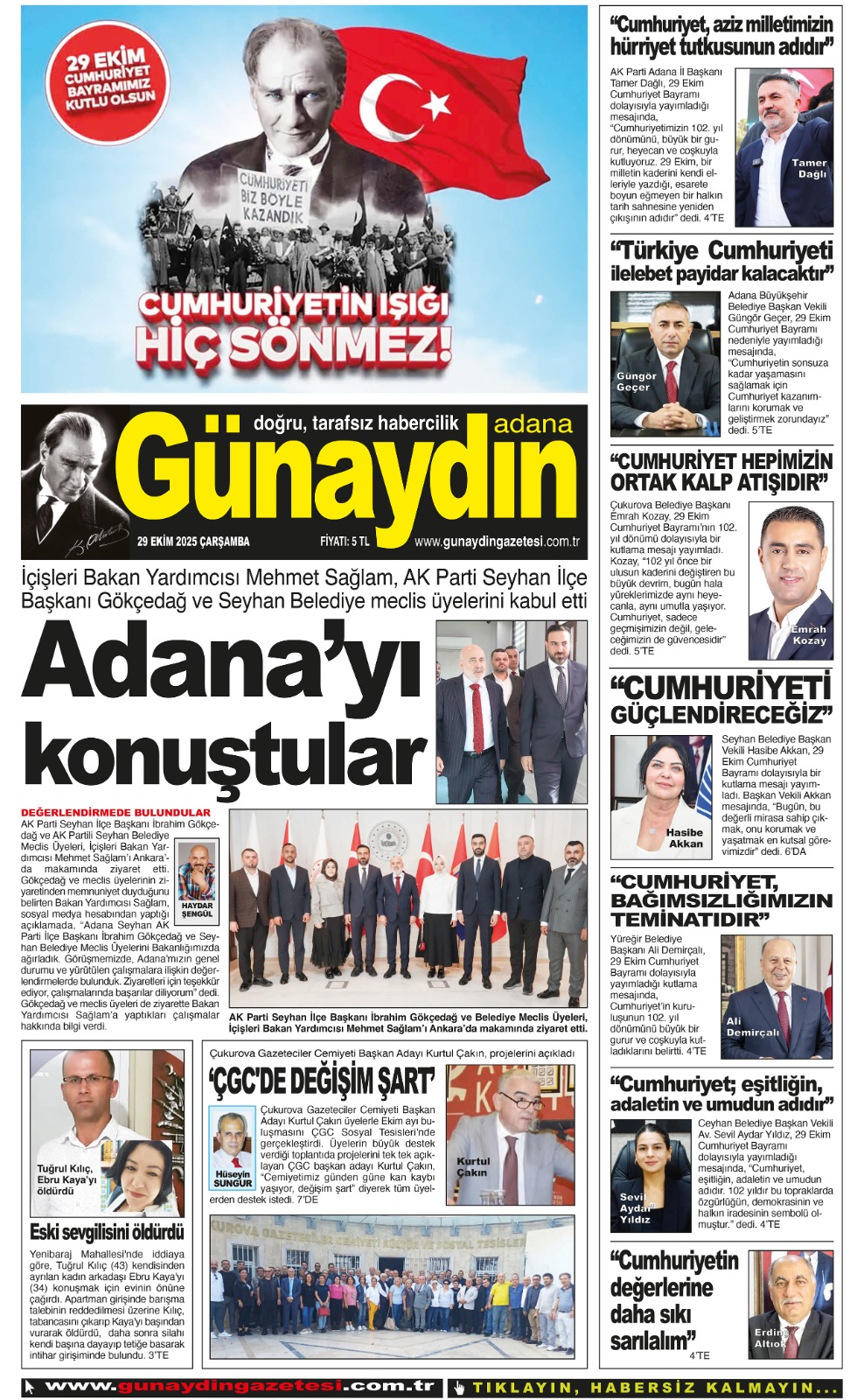 29 EKİM 2025 GÜNAYDIN ADANA GAZETESİ