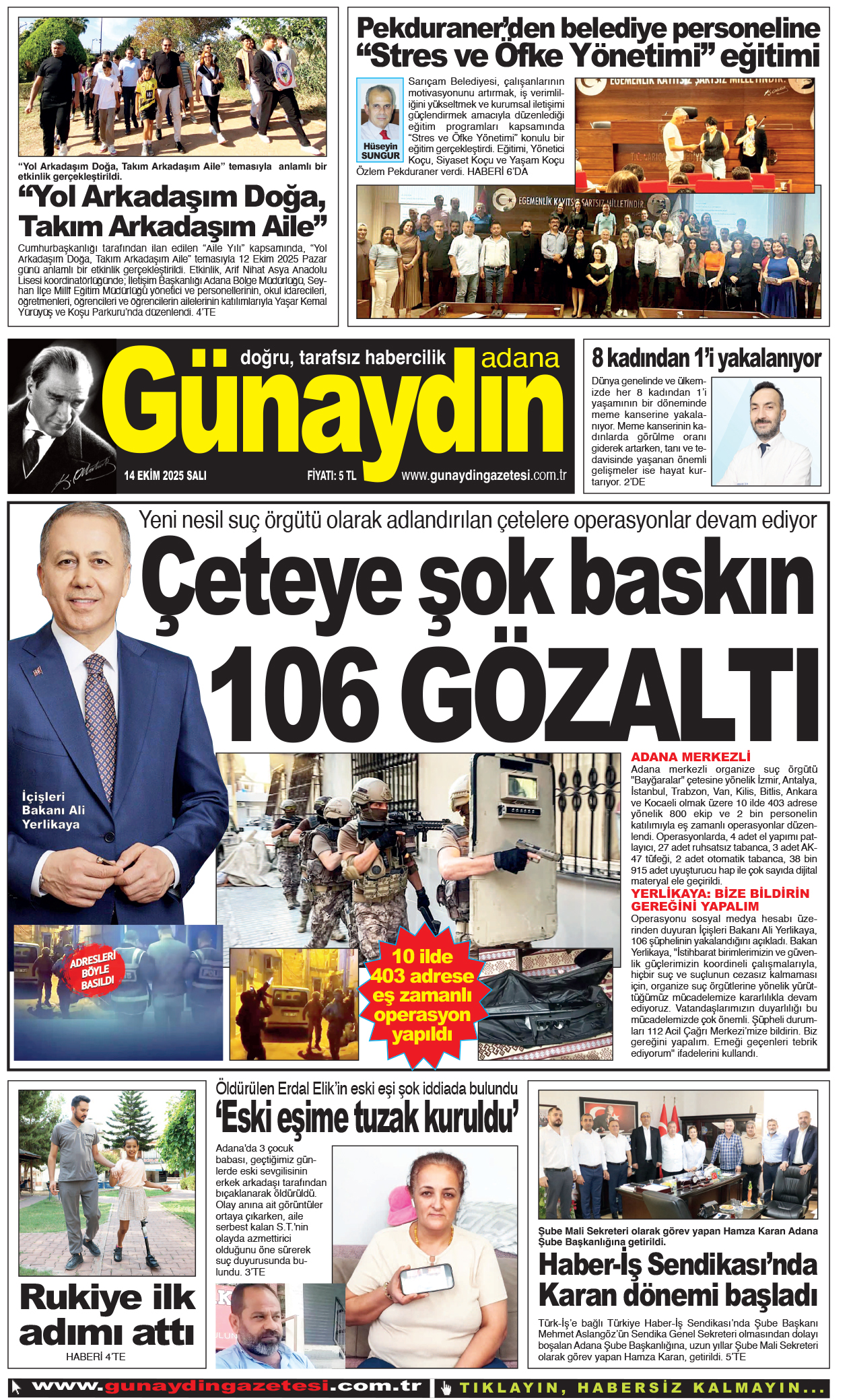 14 EKİM 2025 GÜNAYDIN ADANA GAZETESİ