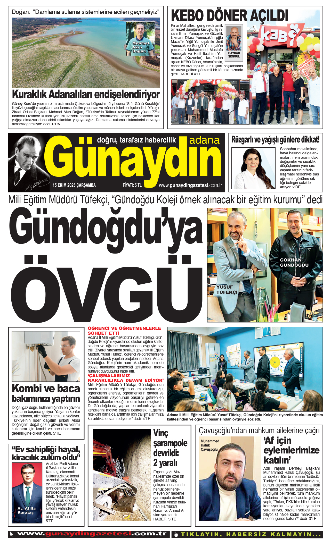 15 EKİM 2025 GÜNAYDIN ADANA GAZETESİ