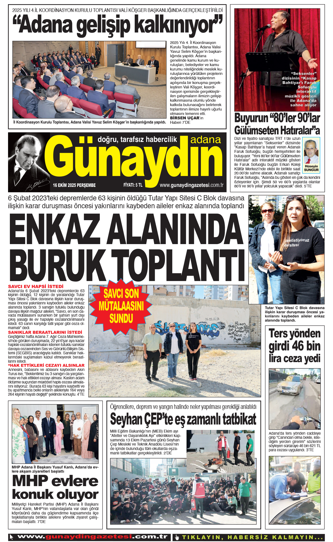 16 EKİM 2025 GÜNAYDIN ADANA GAZETESİ