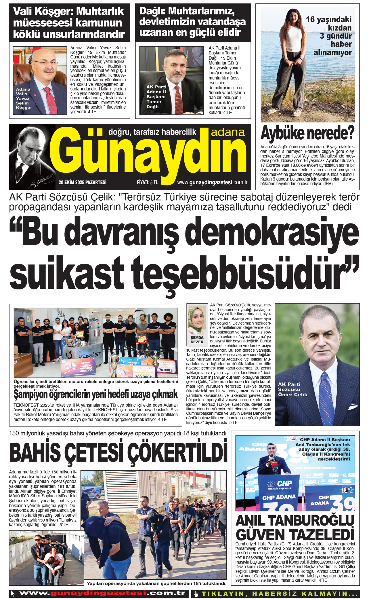 20 EKİM 2025 GÜNAYDIN ADANA GAZETESİ