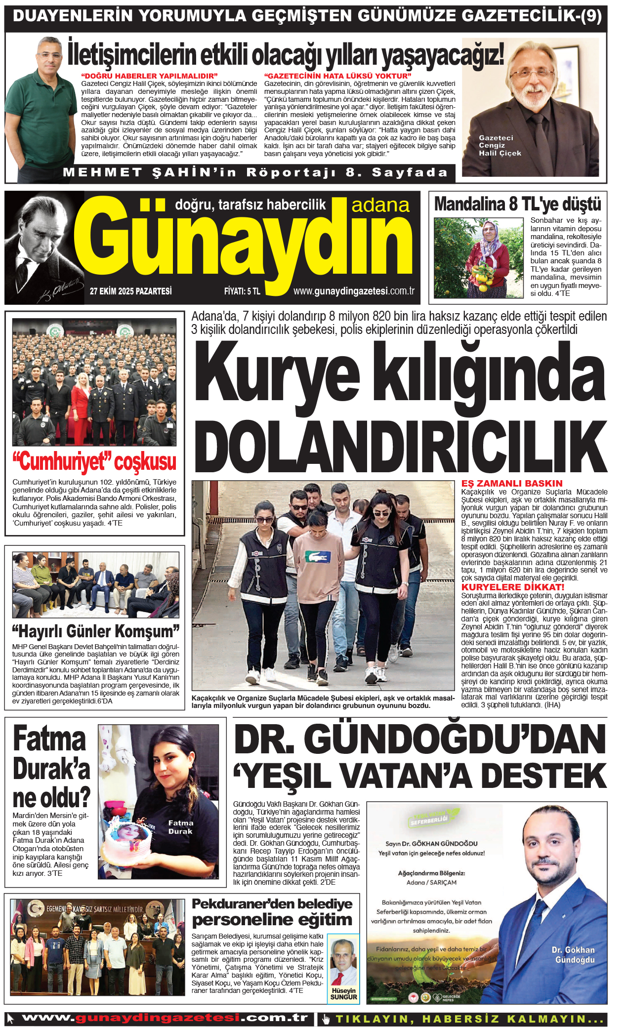 27 EKİM 2025 GÜNAYDIN ADANA GAZETESİ