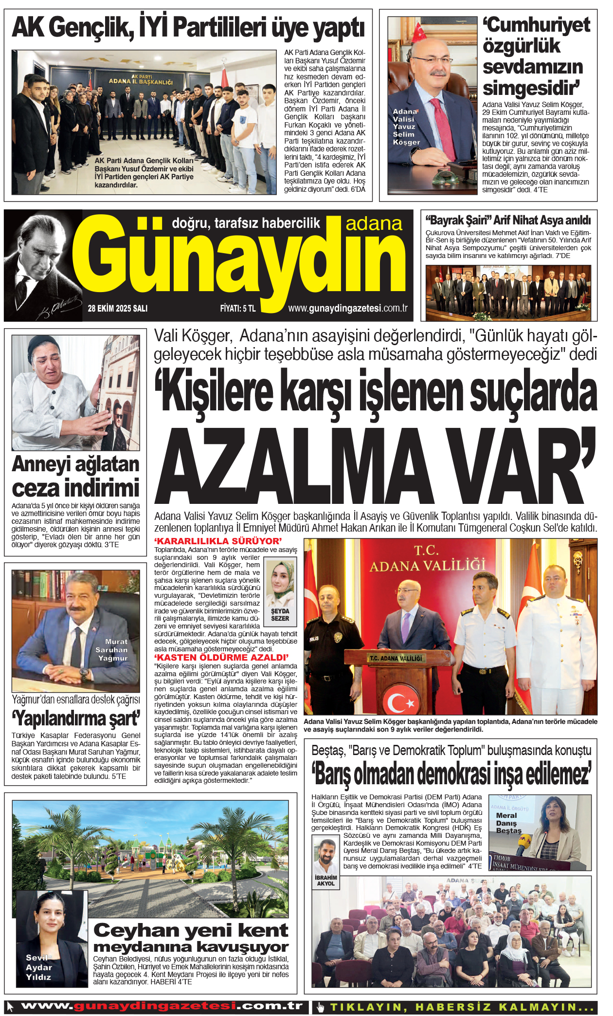 28 EKİM 2025 GÜNAYDIN ADANA GAZETESİ