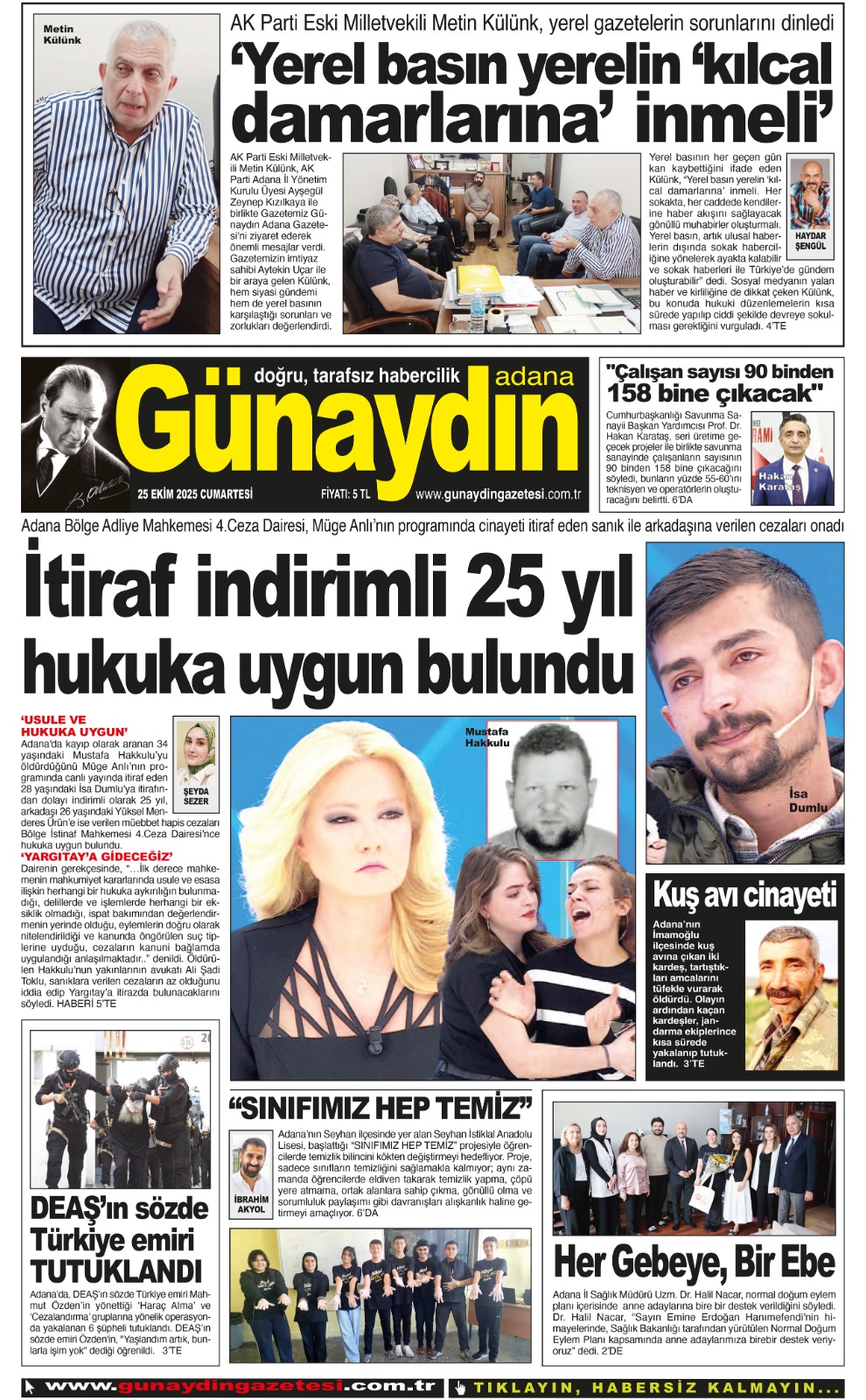 25 EKİM 2025 GÜNAYDIN ADANA GAZETESİ
