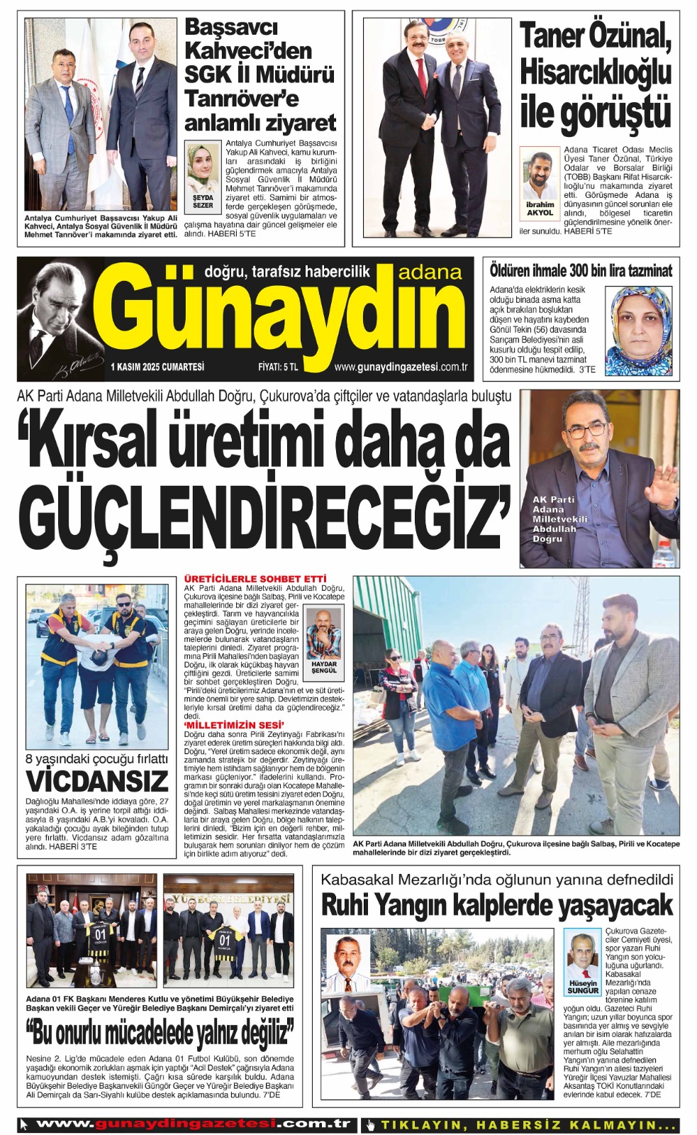 01 KASIM 2025 GÜNAYDIN ADANA GAZETESİ
