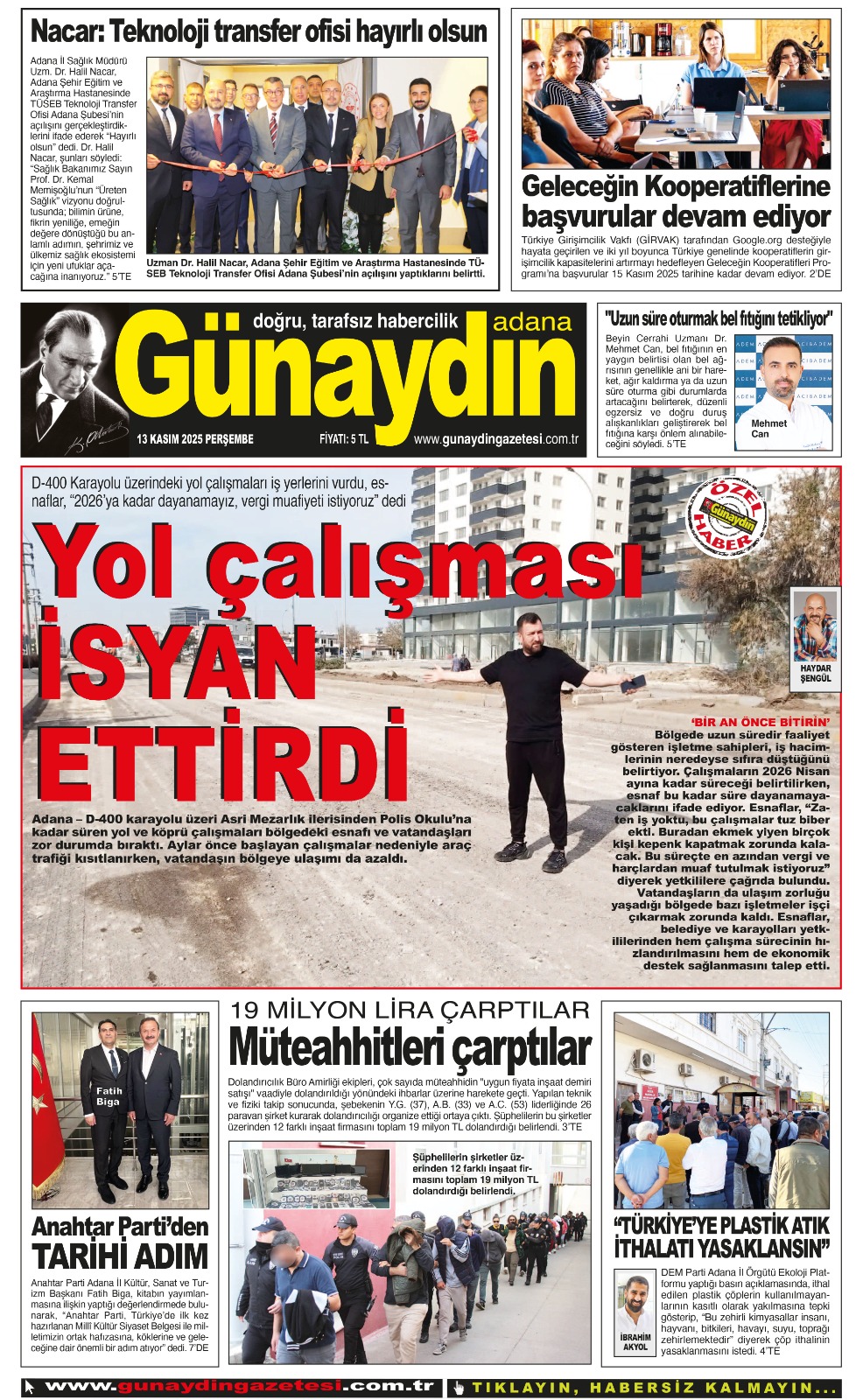 13 KASIM 2025 GÜNAYDIN ADANA GAZETESİ