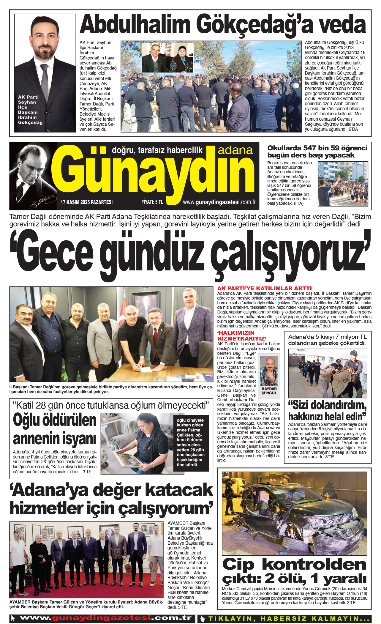 17 KASIM 2025 GÜNAYDIN ADANA GAZETESİ