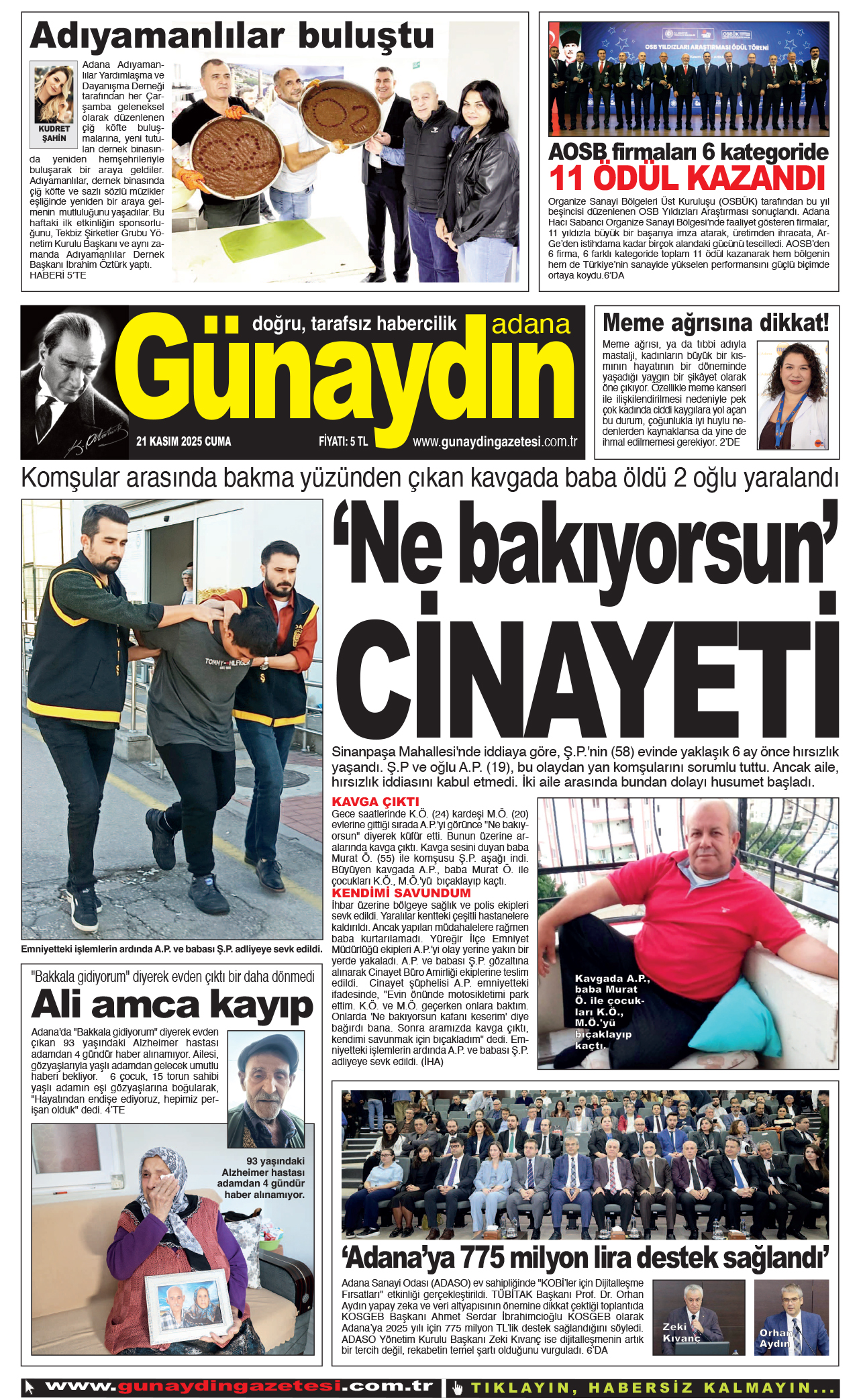 21 KASIM 2025 GÜNAYDIN ADANA GAZETESİ