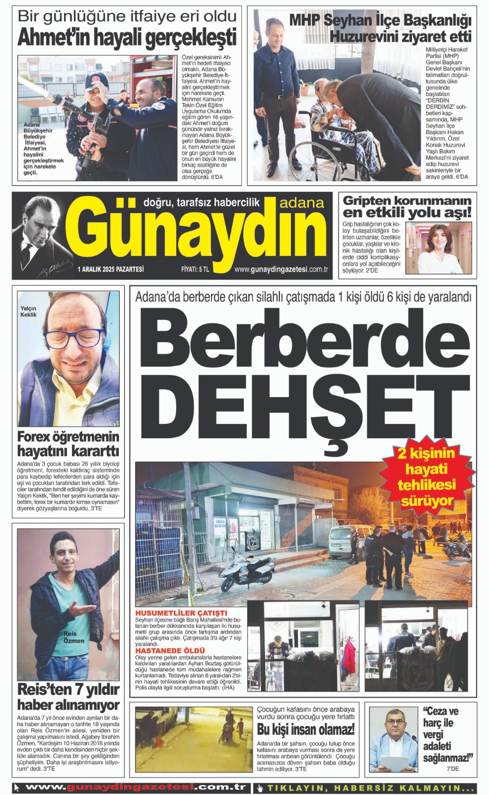 01 ARALIK 2025 GÜNAYDIN ADANA GAZETESİ