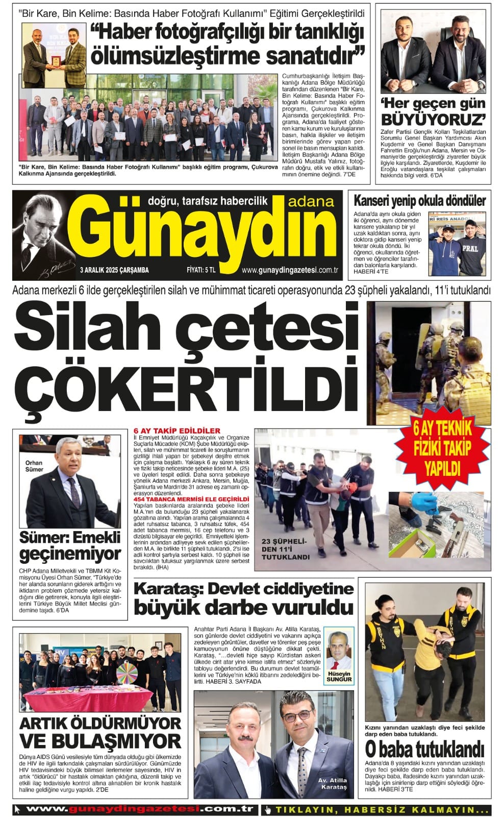 03 ARALIK 2025 GÜNAYDIN ADANA GAZETESİ
