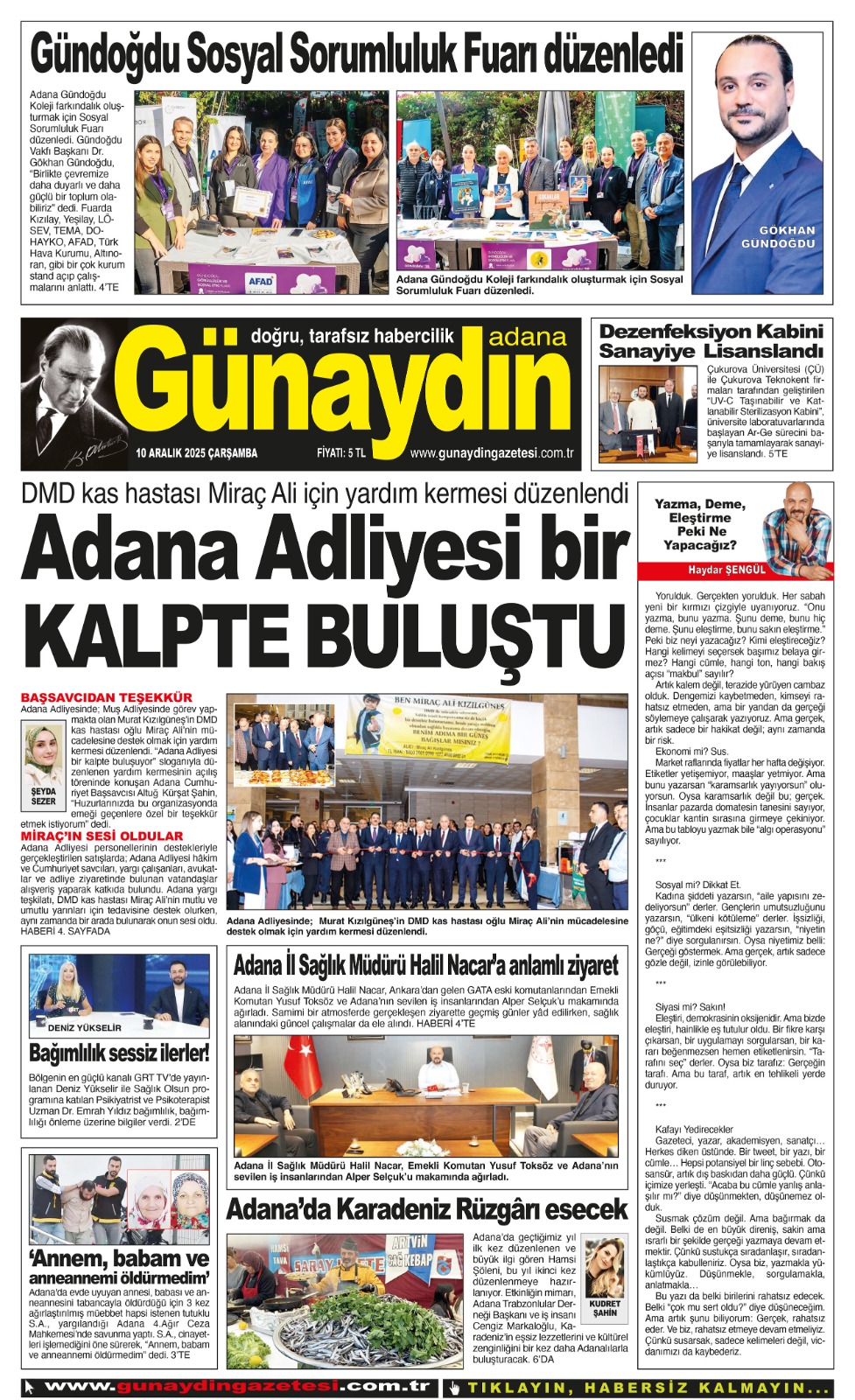 10 ARALIK 2025 GÜNAYDIN ADANA GAZETESİ