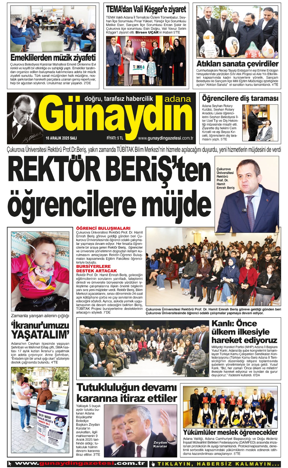 16 ARALIK 2025 GÜNAYDIN ADANA GAZETESİ