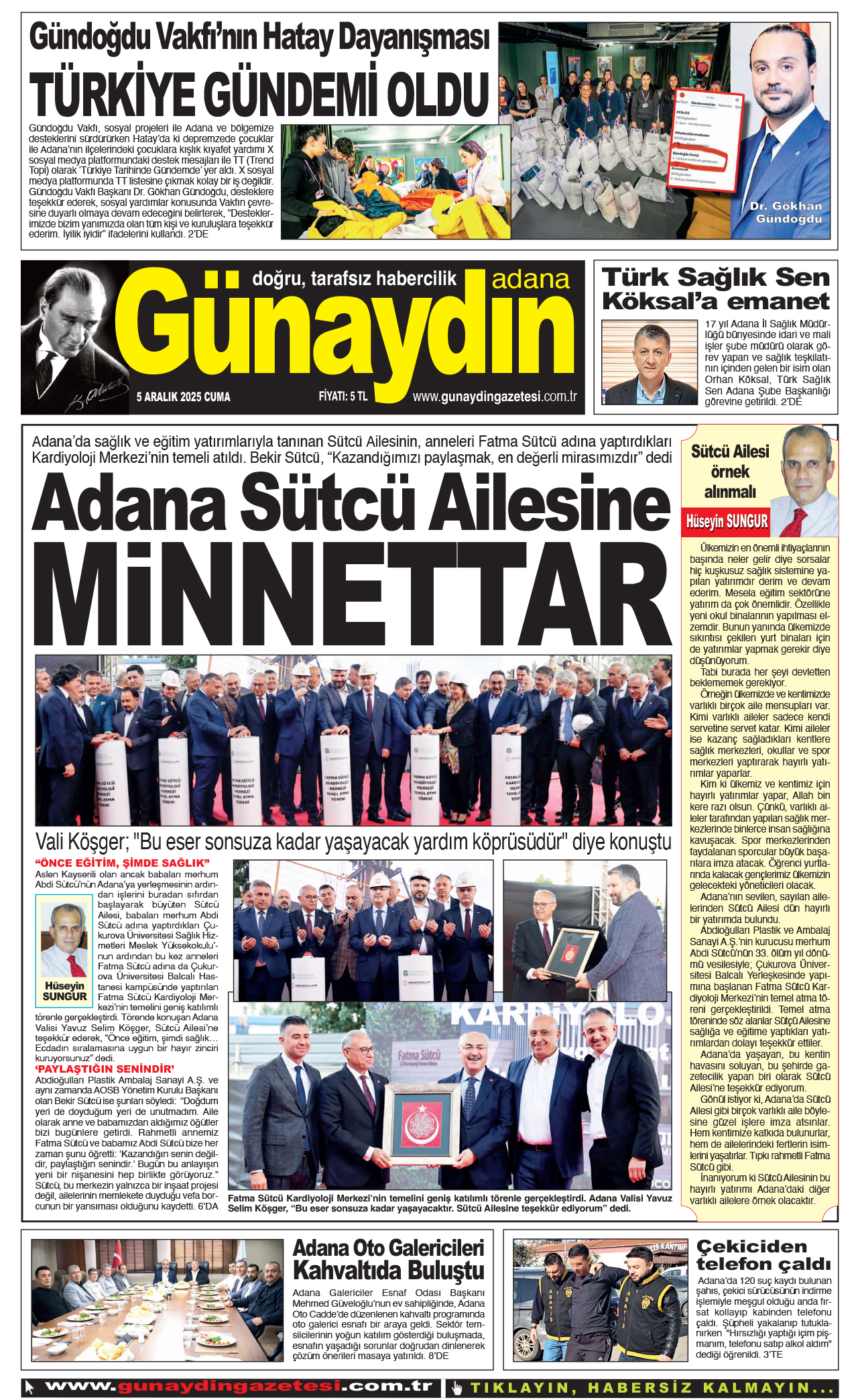 05 ARALIK 2025 GÜNAYDIN ADANA GAZETESİ