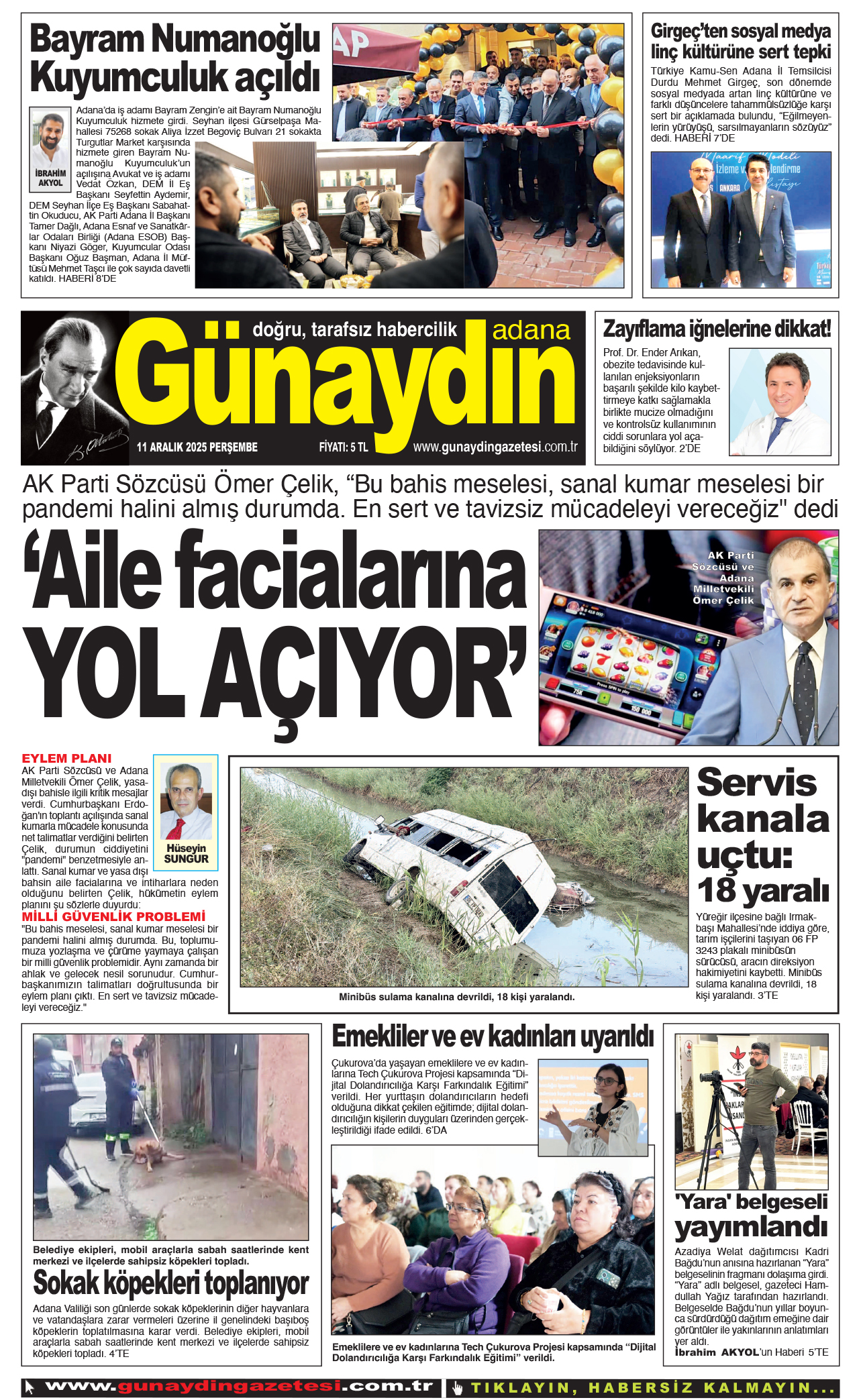 11 ARALIK 2025 GÜNAYDIN ADANA GAZETESİ