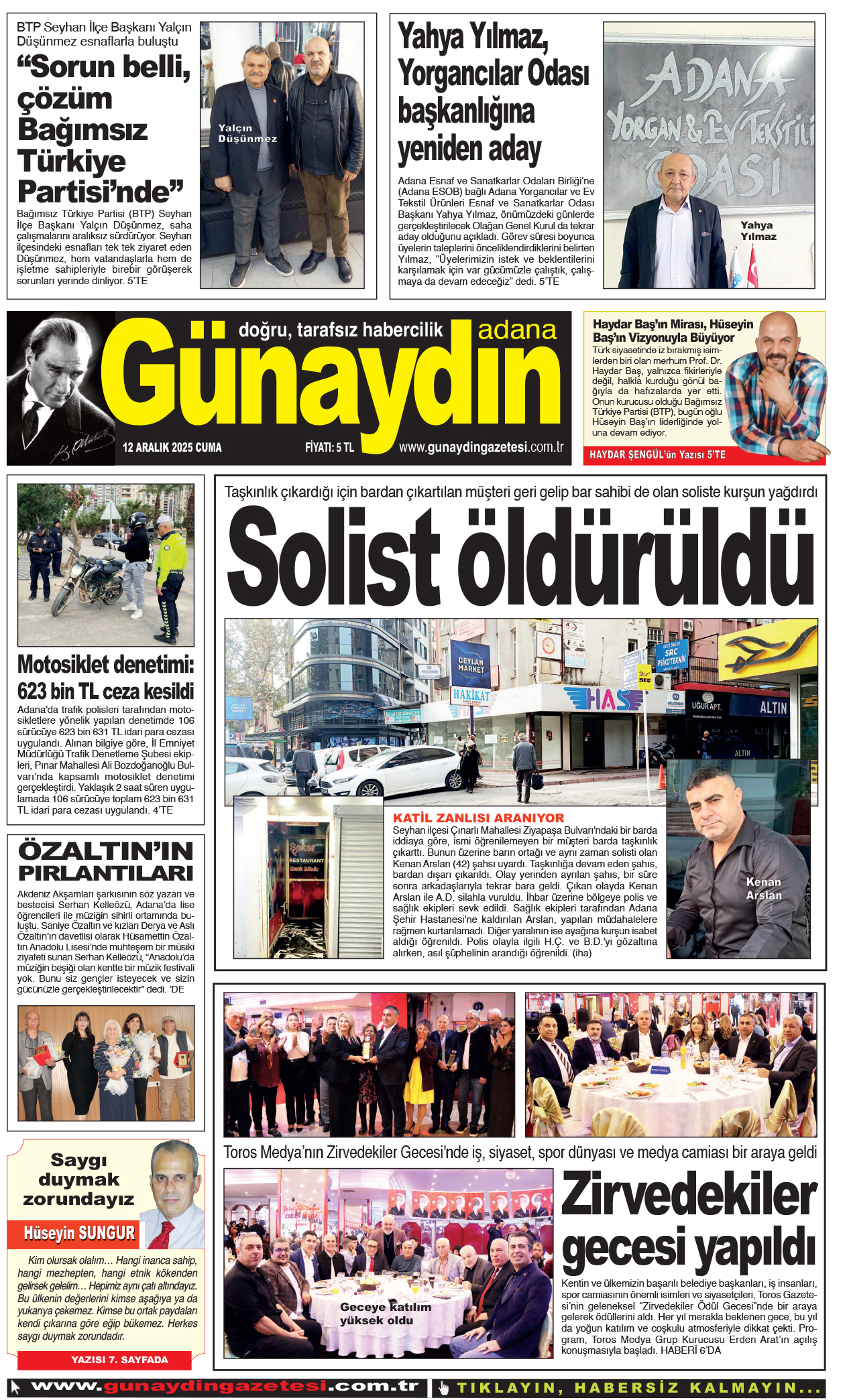 12 ARALIK 2025 GÜNAYDIN ADANA GAZETESİ